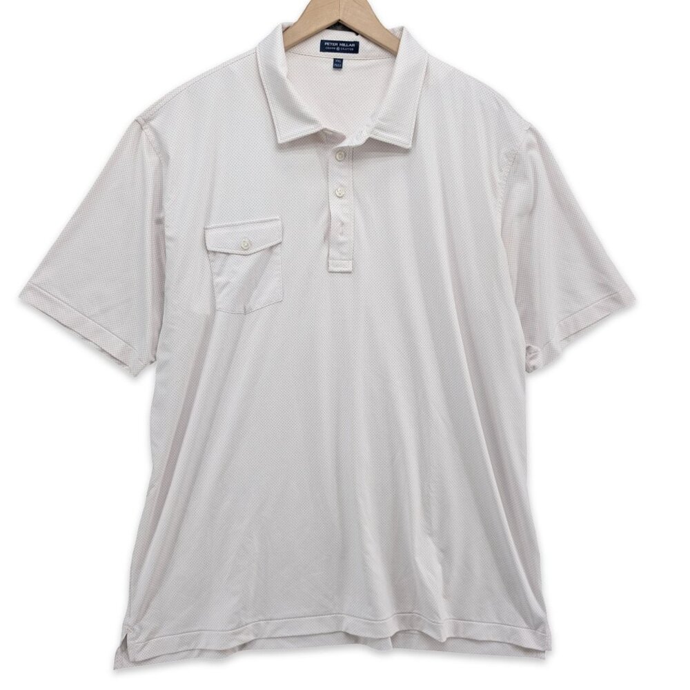 Peter Millar Performance Jersey Polo Mens White Pink Micro Dot Golf Shirt Sz XXL